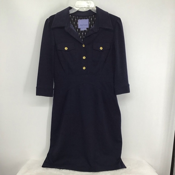 Kay Unger Women’s Shirt Dress Button-Up Career Business Casual Dark Navy Size 10 - Picture 1 of 8